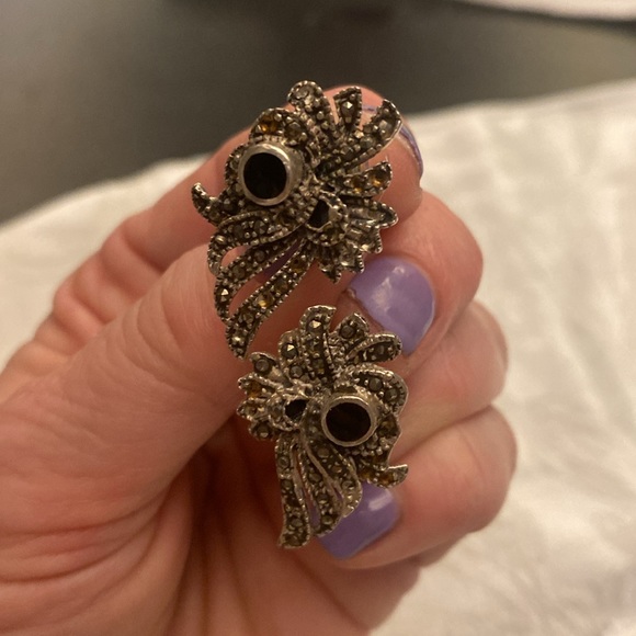 Sterling Silver and Marcasite vintage, beautiful earrings look like wings 925 - Picture 4 of 4